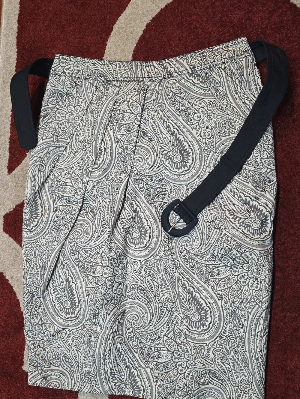 Carolina Herrera Black & White Paisley Chinos with Fabric Belt